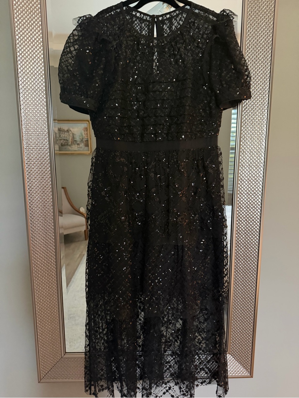 Self-Portrait Black Lace Midi Dress with Puff Sleeves - Picture 4 of 7
